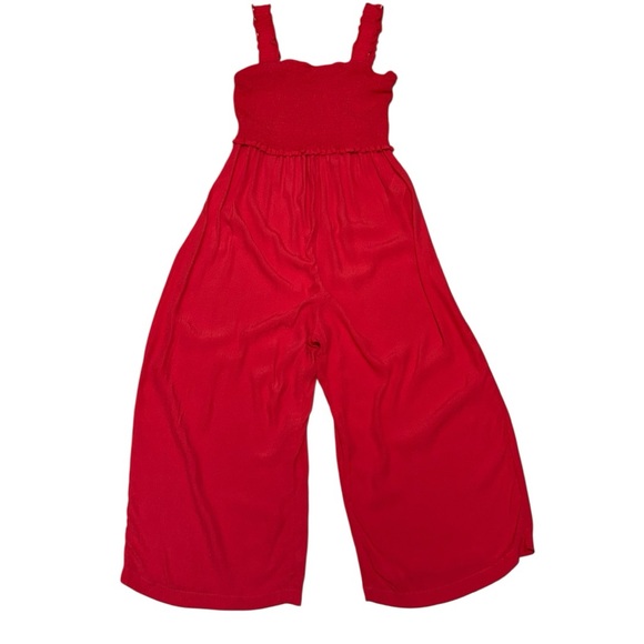 Seraphine Women’s Size US 8 Red Smocked Bodice Wide Leg Jumpsuit Viscose - Picture 1 of 9